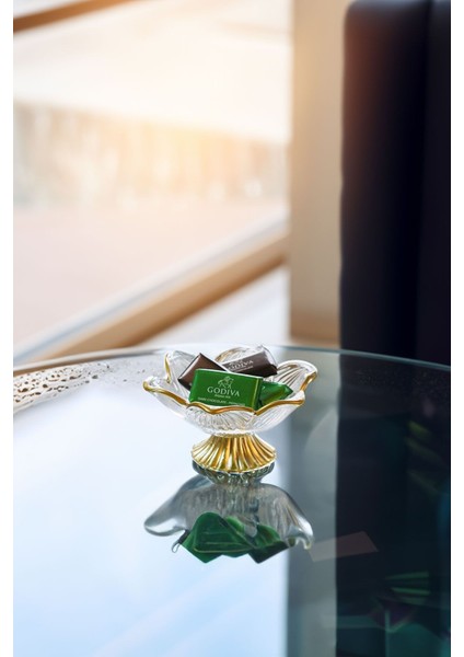 Gold Metal Ayaklı Gold Yaldızlı Lotus Çiçeği 6’lı Kahve Yanı Cam Lokumluk Drajelik Origami Sunumluk