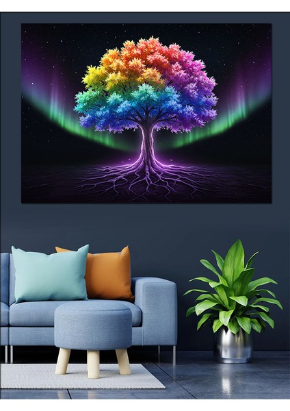 Gece Parlayan Renkli Ağaç Dekoratif Tablo fiyatları