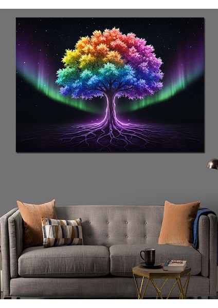 Gece Parlayan Renkli Ağaç Dekoratif Tablo modelleri
