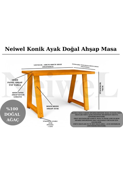 Mies Doğal Ahşap Çalışma ve Ofis MASASI-70 cm -120 cm indirimleri