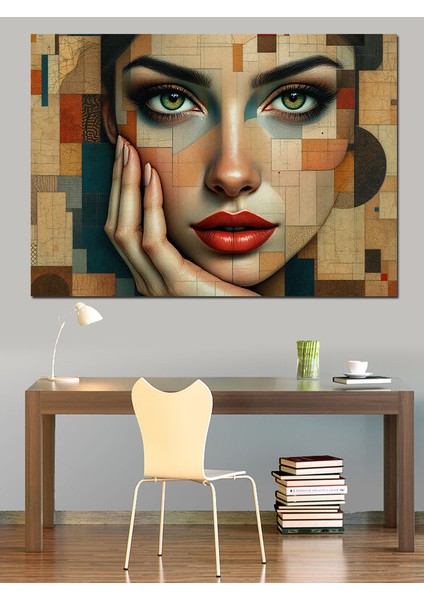 Geometrik Desenli Kadın Portresi Dekoratif Tablo