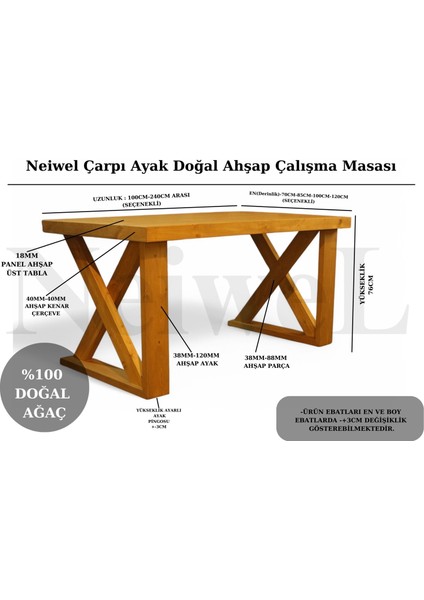 Wood Doğal Ahşap Çalışma ve Ofis MASASI-80 cm -220 cm indirimleri
