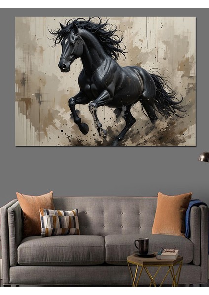 Siyah At Koşuyor Dekoratif Tablo