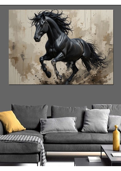 Siyah At Koşuyor Dekoratif Tablo modelleri
