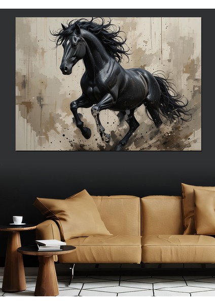 Siyah At Koşuyor Dekoratif Tablo fırsatları