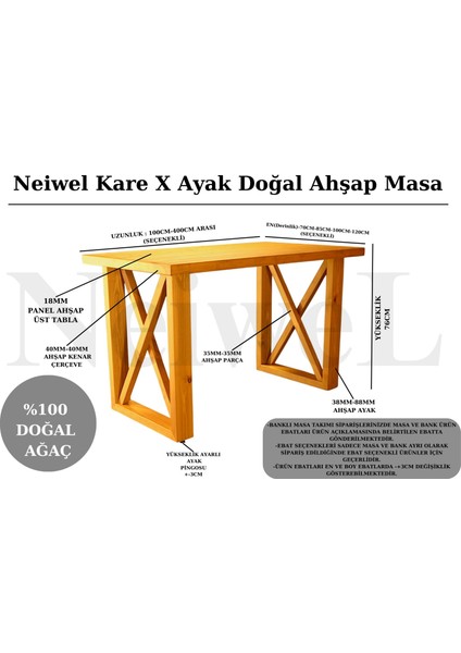 Loel Doğal Ahşap Çalışma ve Ofis MASASI-70 cm -200 cm indirimleri