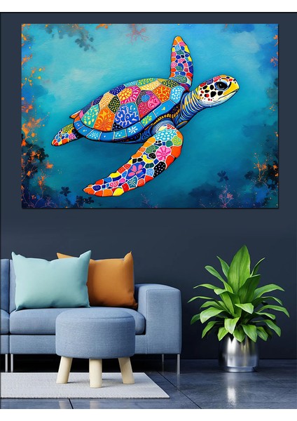 Deniz Kaplumbağası Deseni Dekoratif Tablo