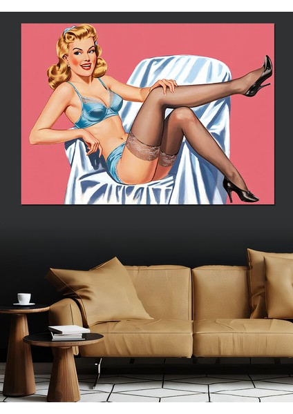 Retro Pin-Up Kız Dekoratif Tablo