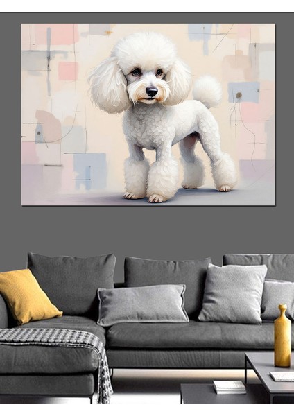 Beyaz Tüylü Poodle Dekoratif Tablo modelleri