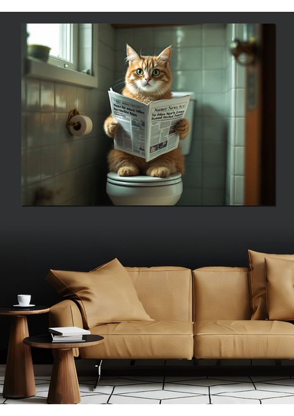 Gazete Okuyan Kedi Dekoratif Tablo
