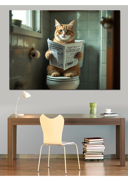 Gazete Okuyan Kedi Dekoratif Tablo fırsatları