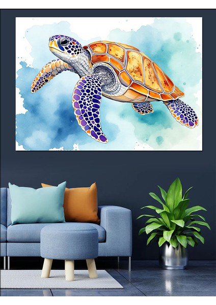 Renkli Deniz Kaplumbağası Dekoratif Tablo