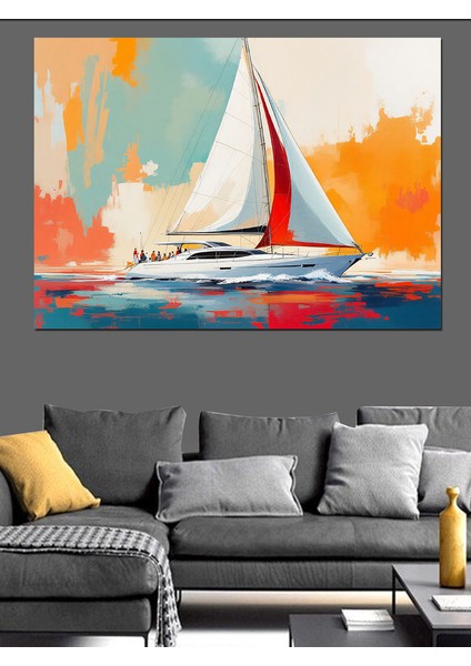 Denizde Yelkenli ve Güneş Dekoratif Tablo