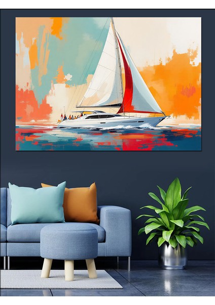 Denizde Yelkenli ve Güneş Dekoratif Tablo modelleri
