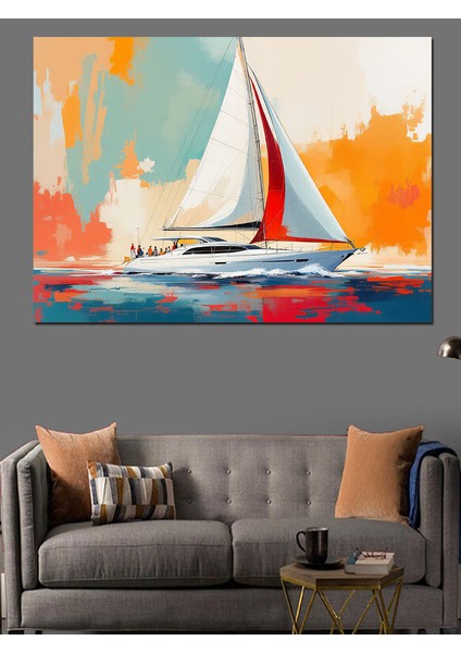 Denizde Yelkenli ve Güneş Dekoratif Tablo fırsatları