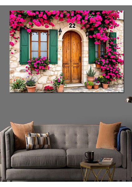 Pembe Çiçekli Taş Ev Dekoratif Tablo fiyatları
