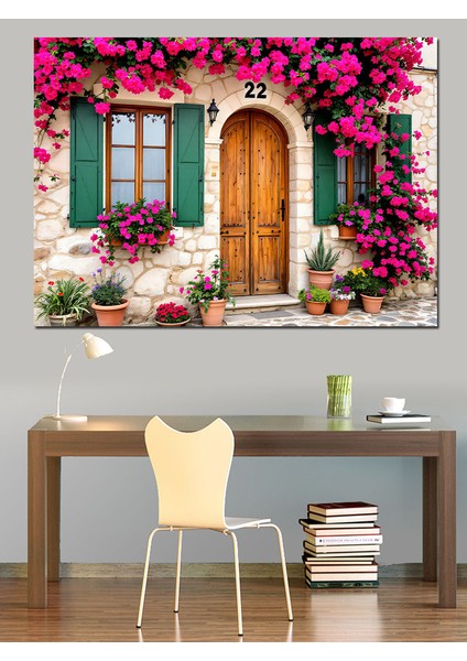 Pembe Çiçekli Taş Ev Dekoratif Tablo modelleri