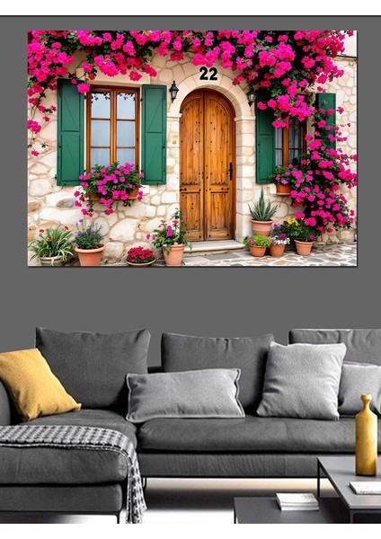 Pembe Çiçekli Taş Ev Dekoratif Tablo fırsatları