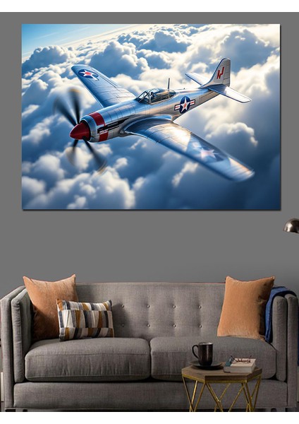 Bulutlar Üstünde Savaş Uçağı Dekoratif Tablo