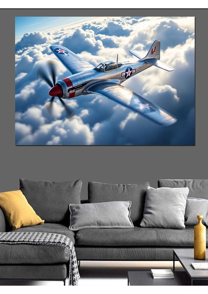 Bulutlar Üstünde Savaş Uçağı Dekoratif Tablo modelleri
