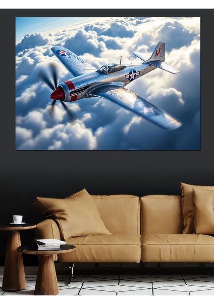 Bulutlar Üstünde Savaş Uçağı Dekoratif Tablo fırsatları