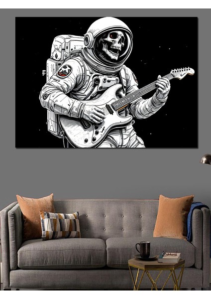 Uzayda Gitar Çalan Astronot Dekoratif Tablo