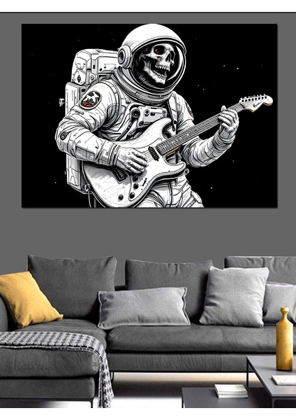 Uzayda Gitar Çalan Astronot Dekoratif Tablo