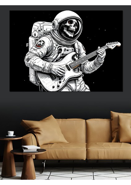 Uzayda Gitar Çalan Astronot Dekoratif Tablo