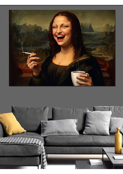 Kahve Içen Mona Lisa Dekoratif Tablo