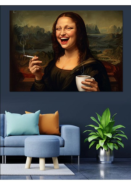 Kahve Içen Mona Lisa Dekoratif Tablo modelleri