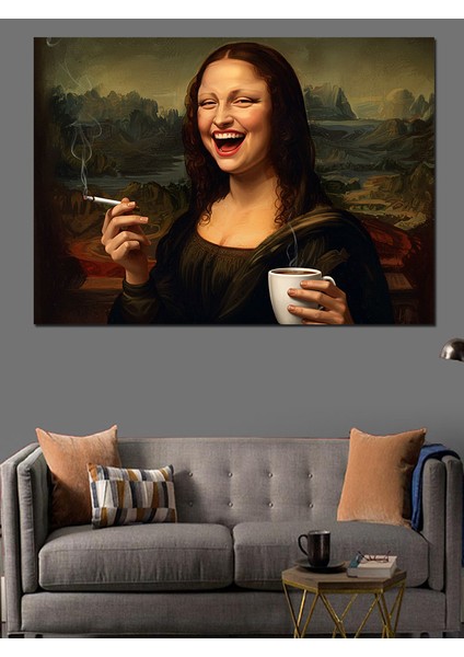 Kahve Içen Mona Lisa Dekoratif Tablo fırsatları
