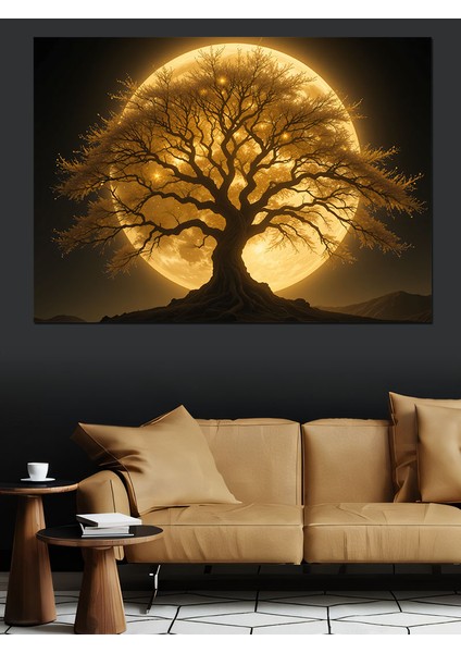Altın Sarısı Büyülü Ağaç Dekoratif Tablo