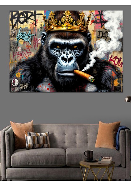 Tütsü Içen Maymun Kral Dekoratif Tablo