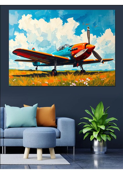 Bulutlar Üstünde Kırmızı Uçak Dekoratif Tablo