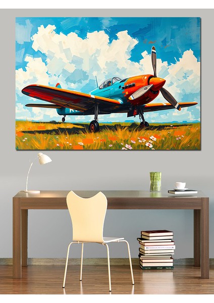 Bulutlar Üstünde Kırmızı Uçak Dekoratif Tablo modelleri