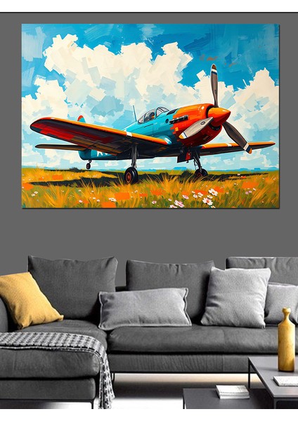 Bulutlar Üstünde Kırmızı Uçak Dekoratif Tablo fırsatları