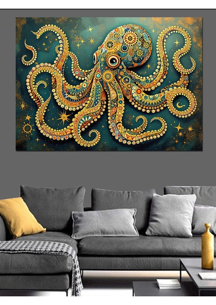 Sarı Noktalı Dev Ahtapot Dekoratif Tablo