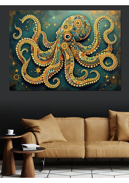 Sarı Noktalı Dev Ahtapot Dekoratif Tablo fiyatları