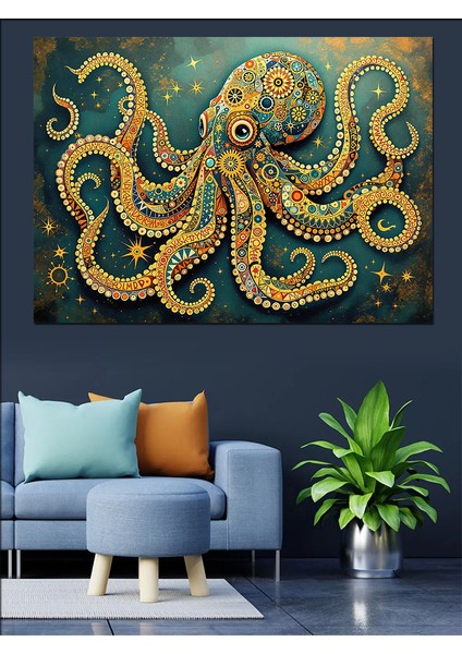 Sarı Noktalı Dev Ahtapot Dekoratif Tablo modelleri
