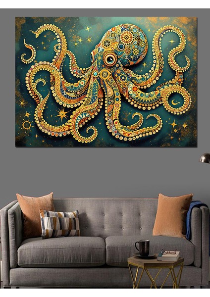 Sarı Noktalı Dev Ahtapot Dekoratif Tablo fırsatları