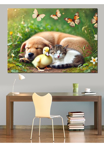 Köpek ve Kedi Dostluğu Dekoratif Tablo fiyatları