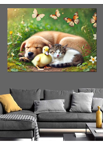 Köpek ve Kedi Dostluğu Dekoratif Tablo modelleri