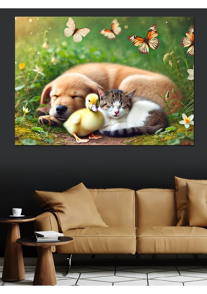 Köpek ve Kedi Dostluğu Dekoratif Tablo fırsatları