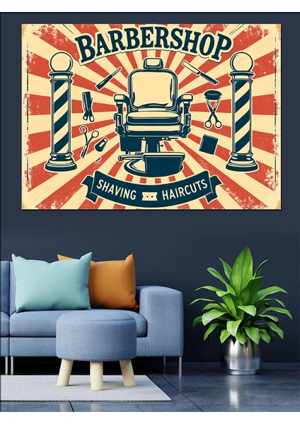 Retro Berber Dükkanı Posteri Dekoratif Tablo