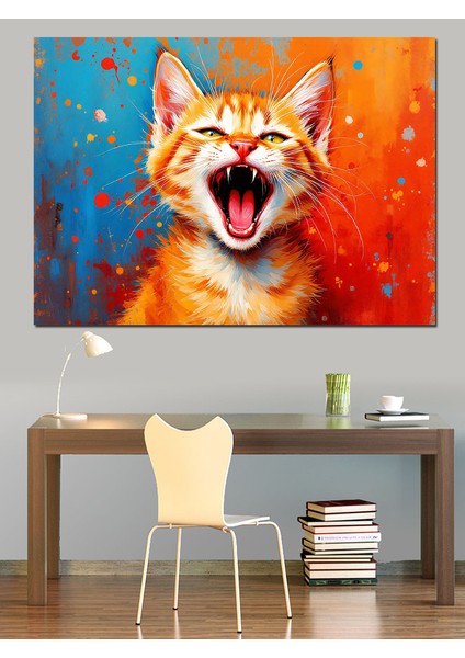 Neşeyle Bağıran Kedi Dekoratif Tablo