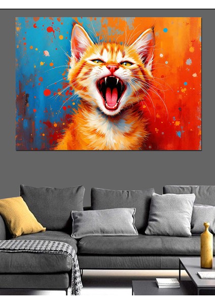 Neşeyle Bağıran Kedi Dekoratif Tablo