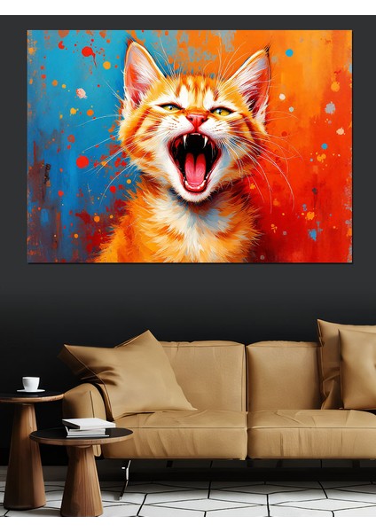 Neşeyle Bağıran Kedi Dekoratif Tablo