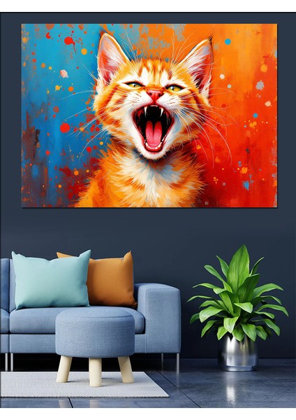 Neşeyle Bağıran Kedi Dekoratif Tablo