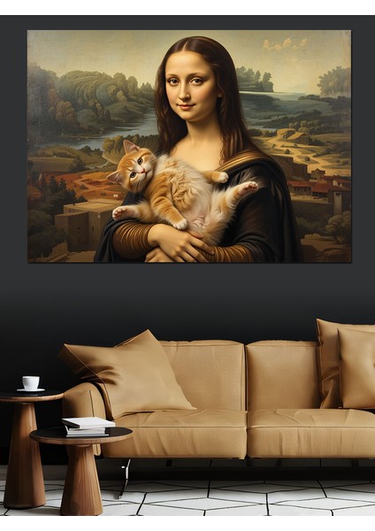 Kedili Mona Lisa Dekoratif Tablo modelleri