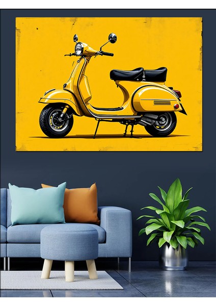 Sarı Klasik Vespa Dekoratif Tablo